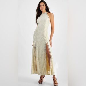 GUESS Women's Sunset Geo-Lace Halter Maxi Dress